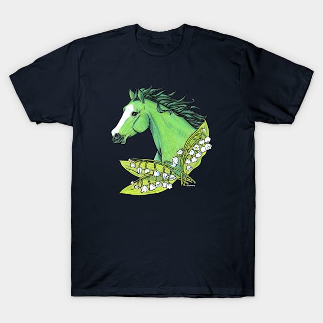 Emerald Horse with Lily of the Valley T-Shirt by lizstaley